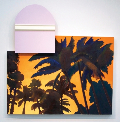 "A Nice House in a Tropical Place" Oil, crown molding, drywall, house paint, on canvas, 50 x 49, 2015